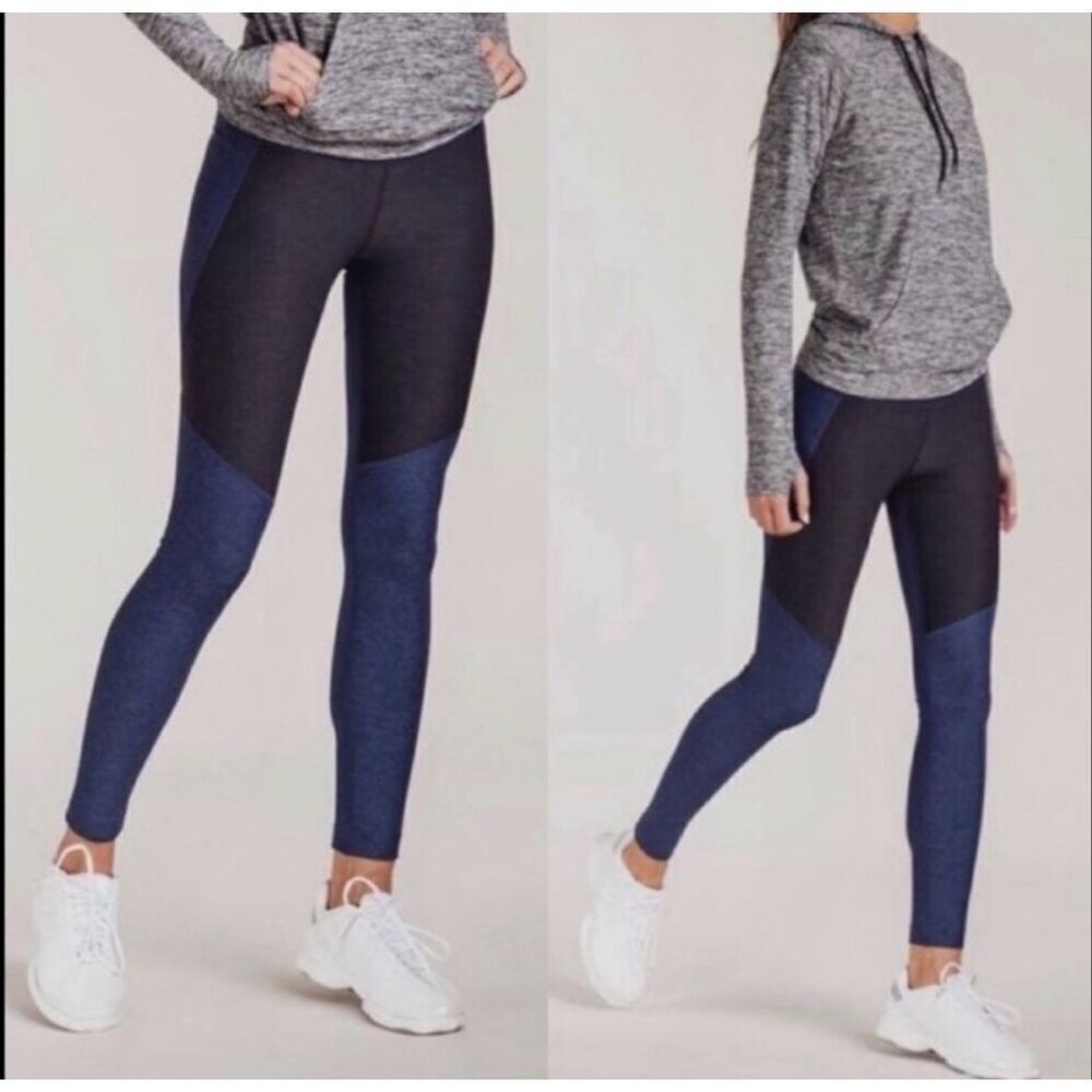 Outdoor Voices Two Tone Warmup Legging Color Block Blue Charcoal Black Medium